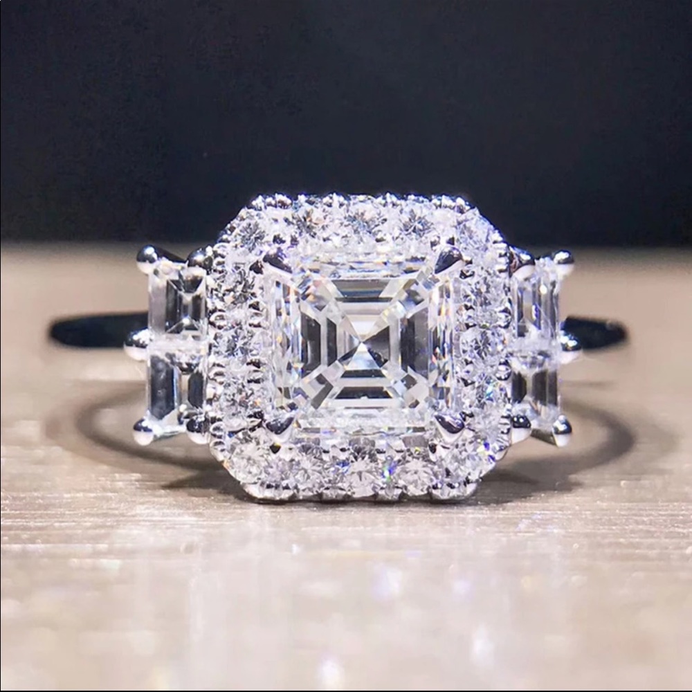 New 925 Silver Dainty Square Cut Diamond Ring 💍